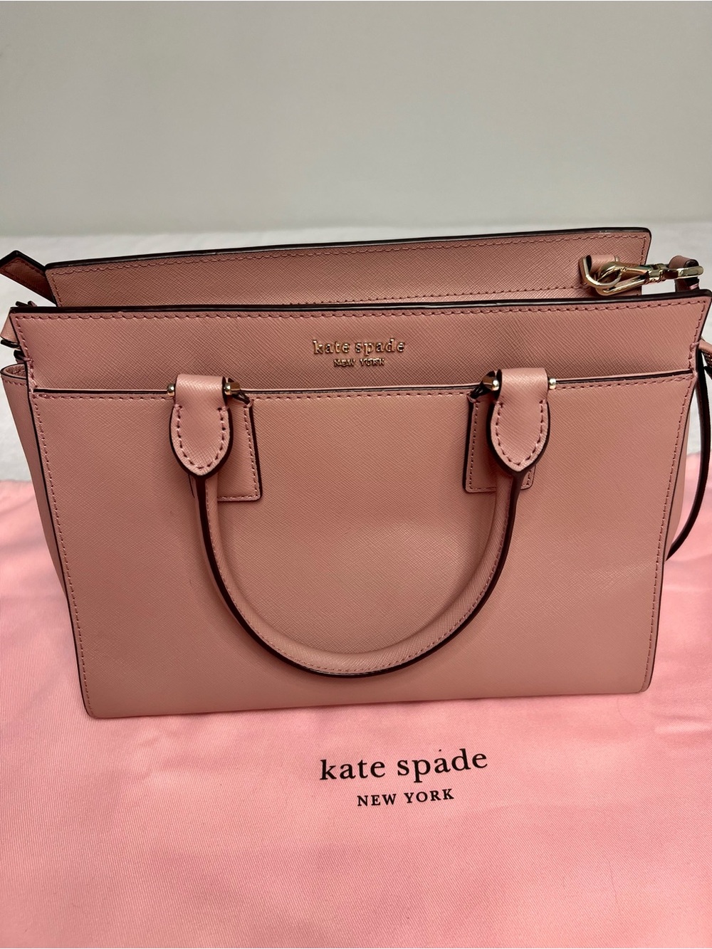 Kate Spade New York Blush Pink Saffiano Leather Satchel Crossbody Bag Dust Bag